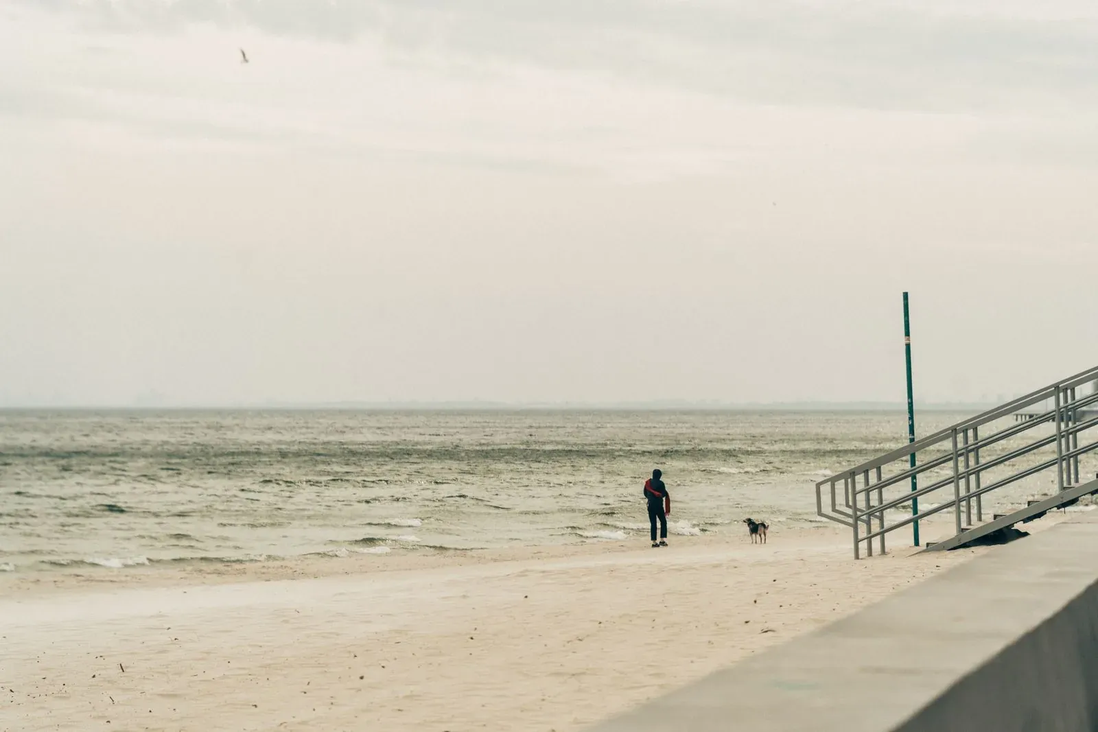 A wide beach at low tide