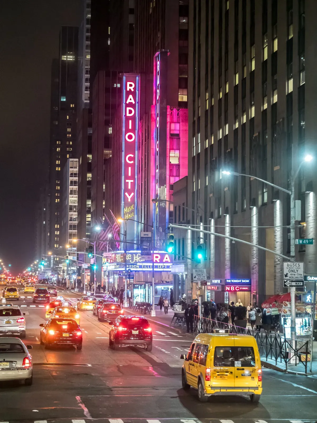 Radio City Music Hall lit at night