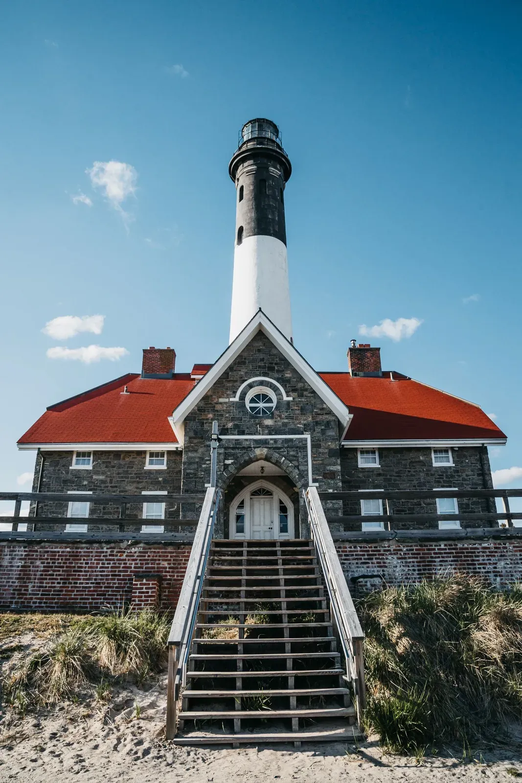 Fire Island Lighthouse against a blue sky